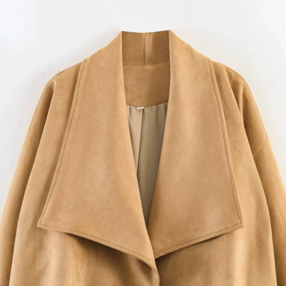 ZARA Stylish Versatile Long Sleeve Lapel Velvet Effect Wrap Coat